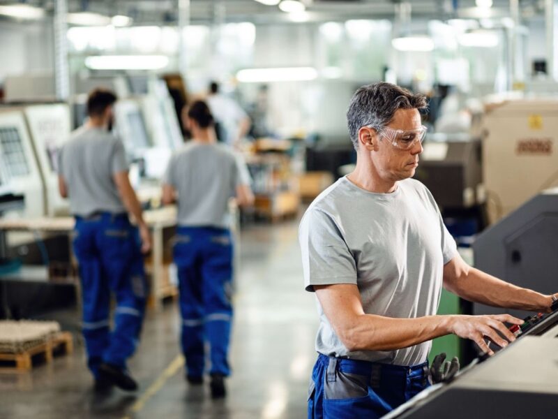 A man works in a factory